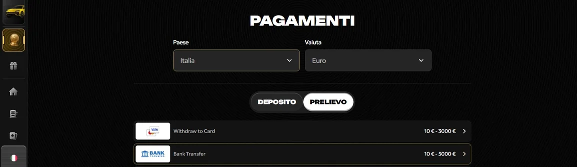 Visualizza opzioni prelievo disponibili